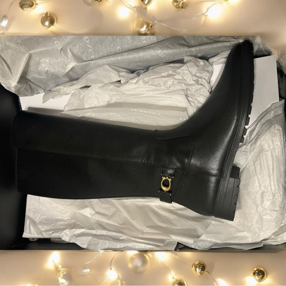 $275 COACH Faith Knee-High Lug Sole Leather Riding Boots Black New Sz 11B - Picture 3 of 7